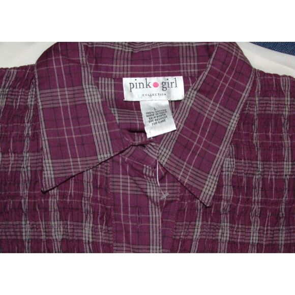 Purple Plaid Jr Sz Large Casual Wear Smocked Cotton Mini Dress PINK GIRL - Picture 3 of 5